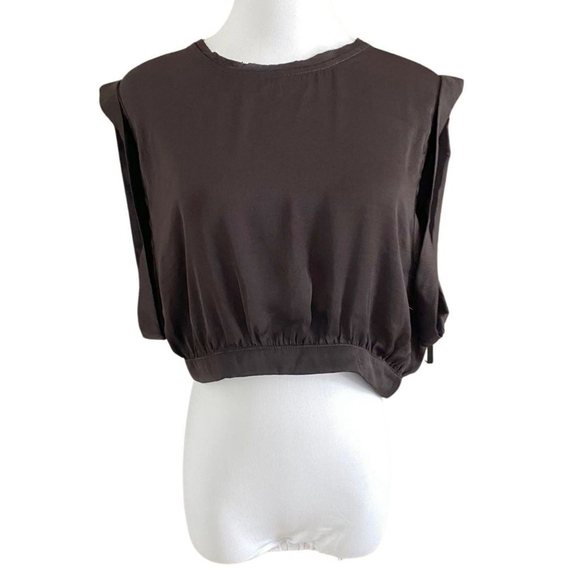 NWT FREE PEOPLE REMI MIDNIGHT BROWN SLEEVELESS SATIN CROP BOXY TOP - M - Picture 2 of 11